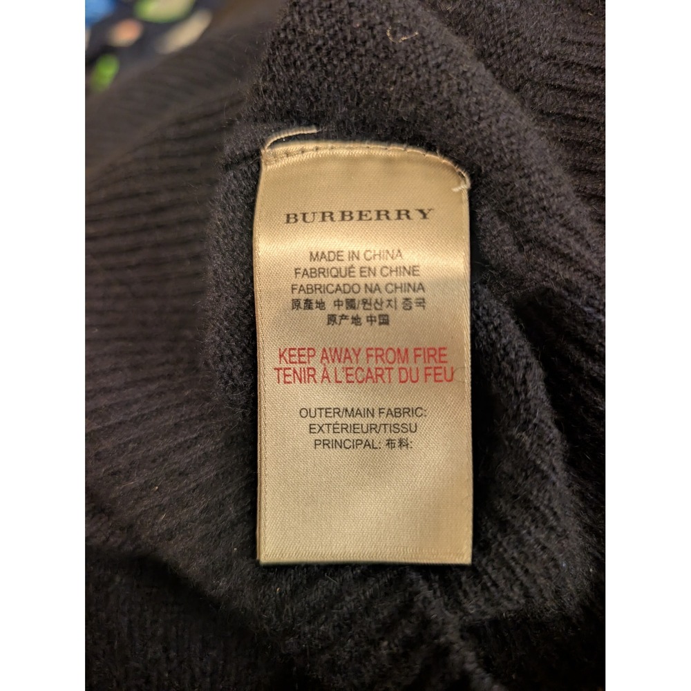 Burberry Brit Mens Navy Blue Quarter Zip Sweater Nova Check Elbow Patches Large - Picture 6 of 7